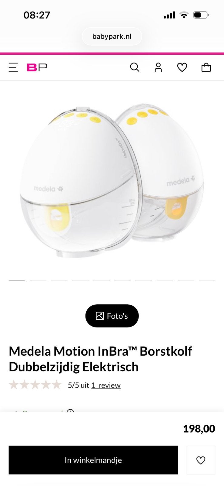 Medela handfree kolf weinig gebruikt, Ophalen of Verzenden, Zo goed als nieuw, Borstkolf