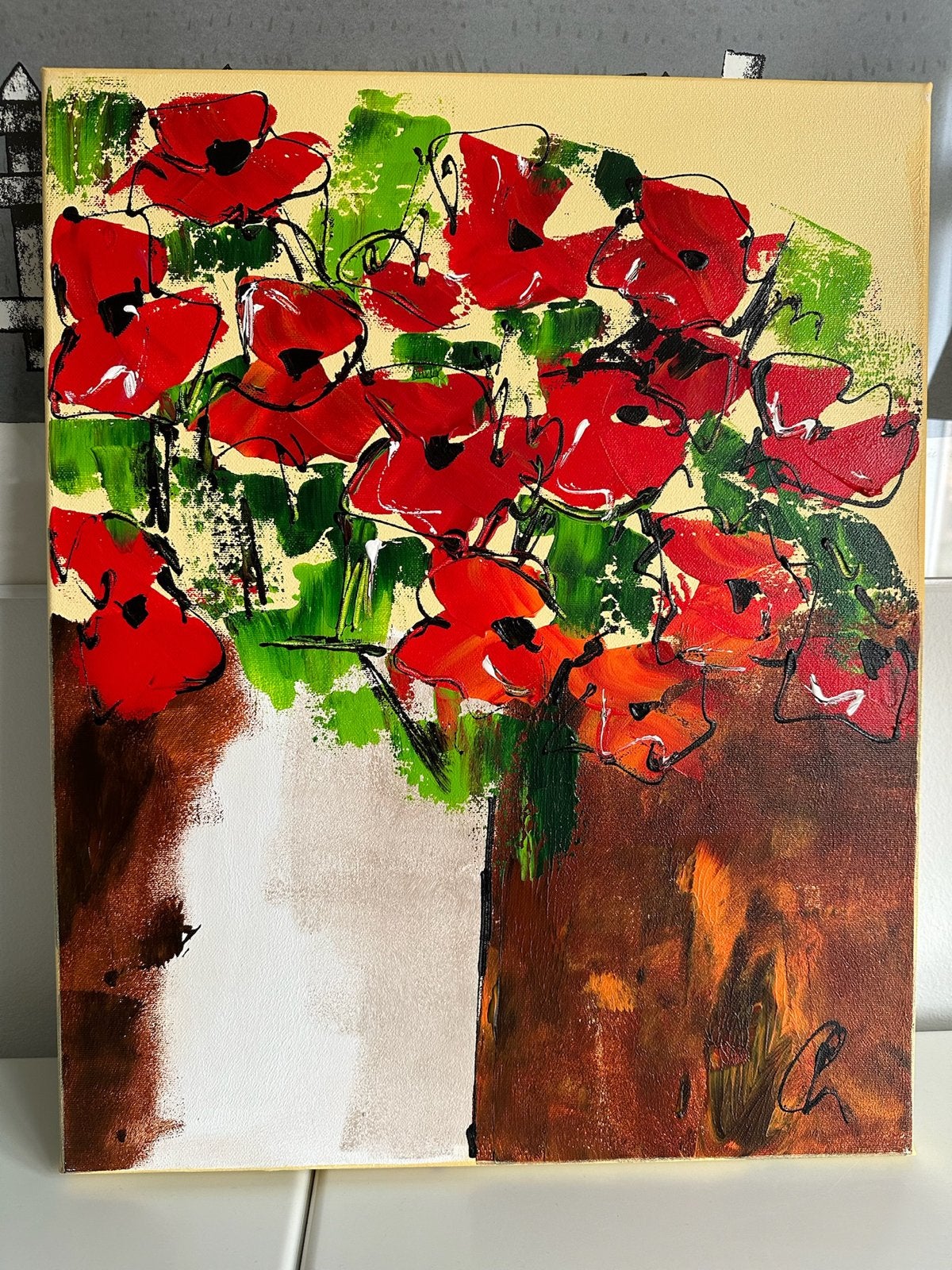 Schilderij 'Fleurs' van C.M. Leushuis - 50x40 cm, Ophalen, Olieverf, Echtheidscertificaat, Bloemen