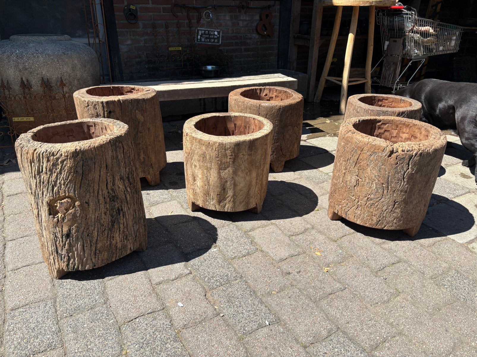 Oude grote vijzels - potten uit 1 stuk! NU € 120!!, Ophalen, Hout, Gebruikt, Nvt