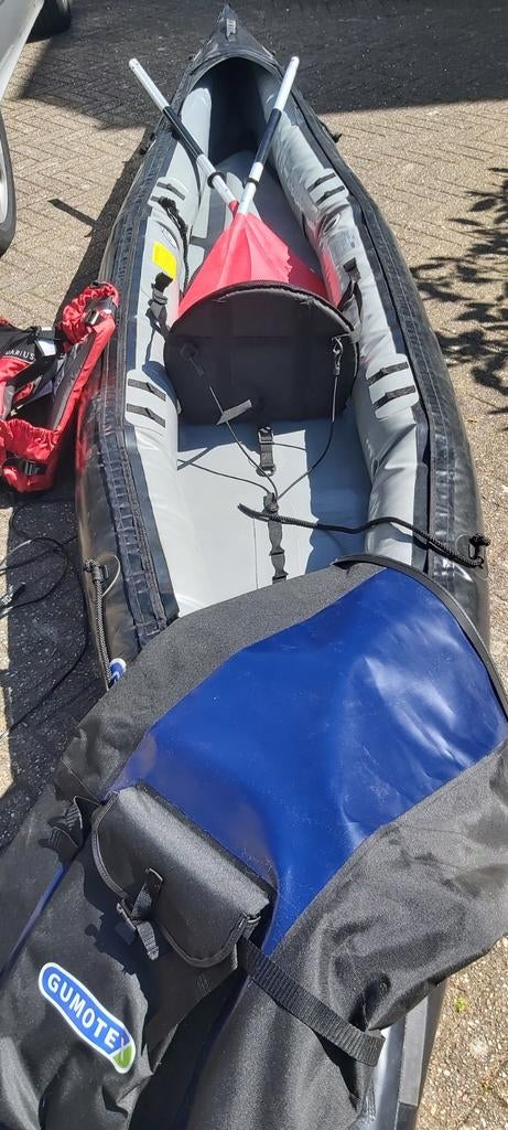 Opblaasbare kano + toebehoren, Watersport en Boten, Rubberboten, Ophalen of Verzenden, Zo goed als nieuw, Overige brandstoffen