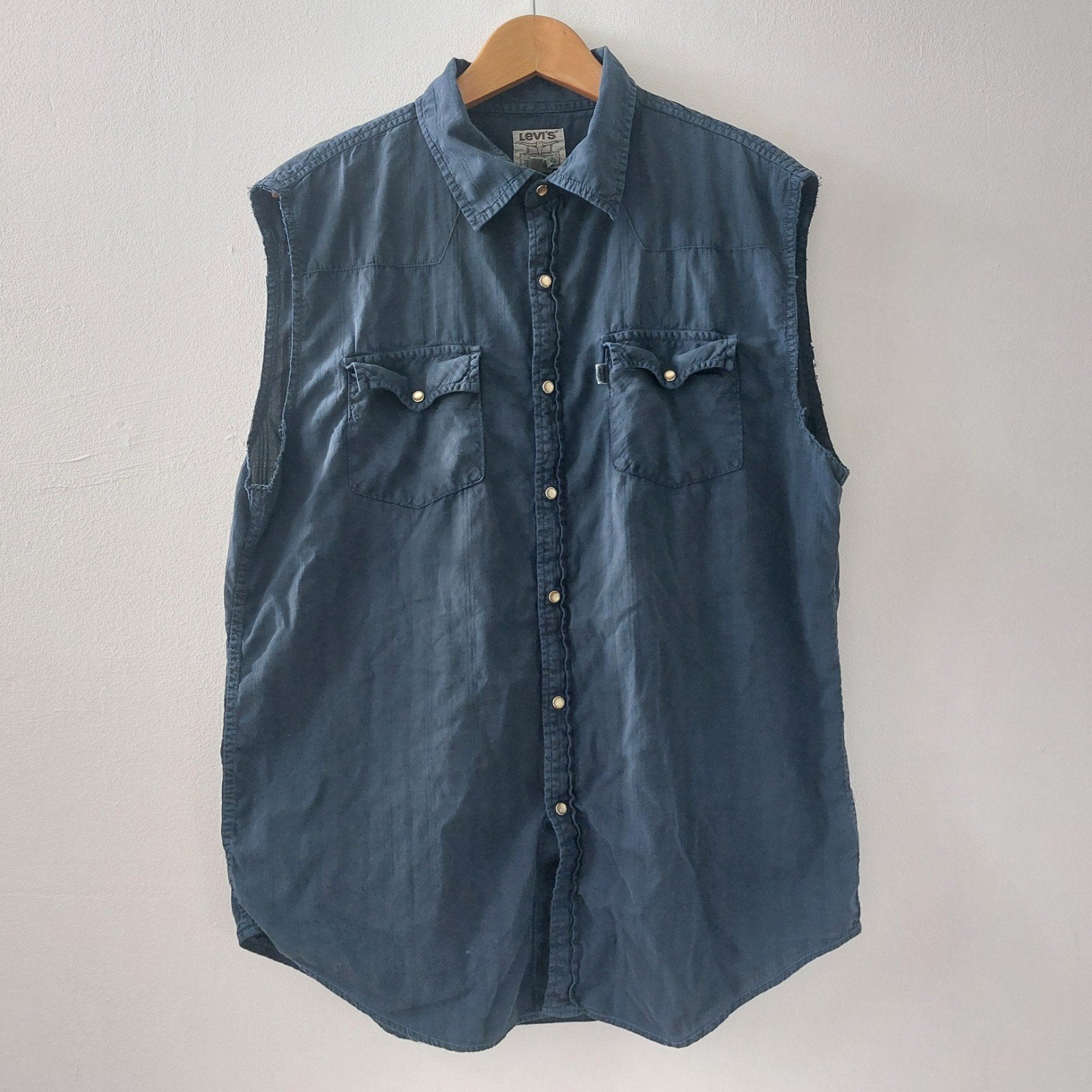 Vintage 90s Levis Shorthorn Western Wear overhemd L, Levi's, Blauw, Gedragen, Halswijdte 39/40 (M)