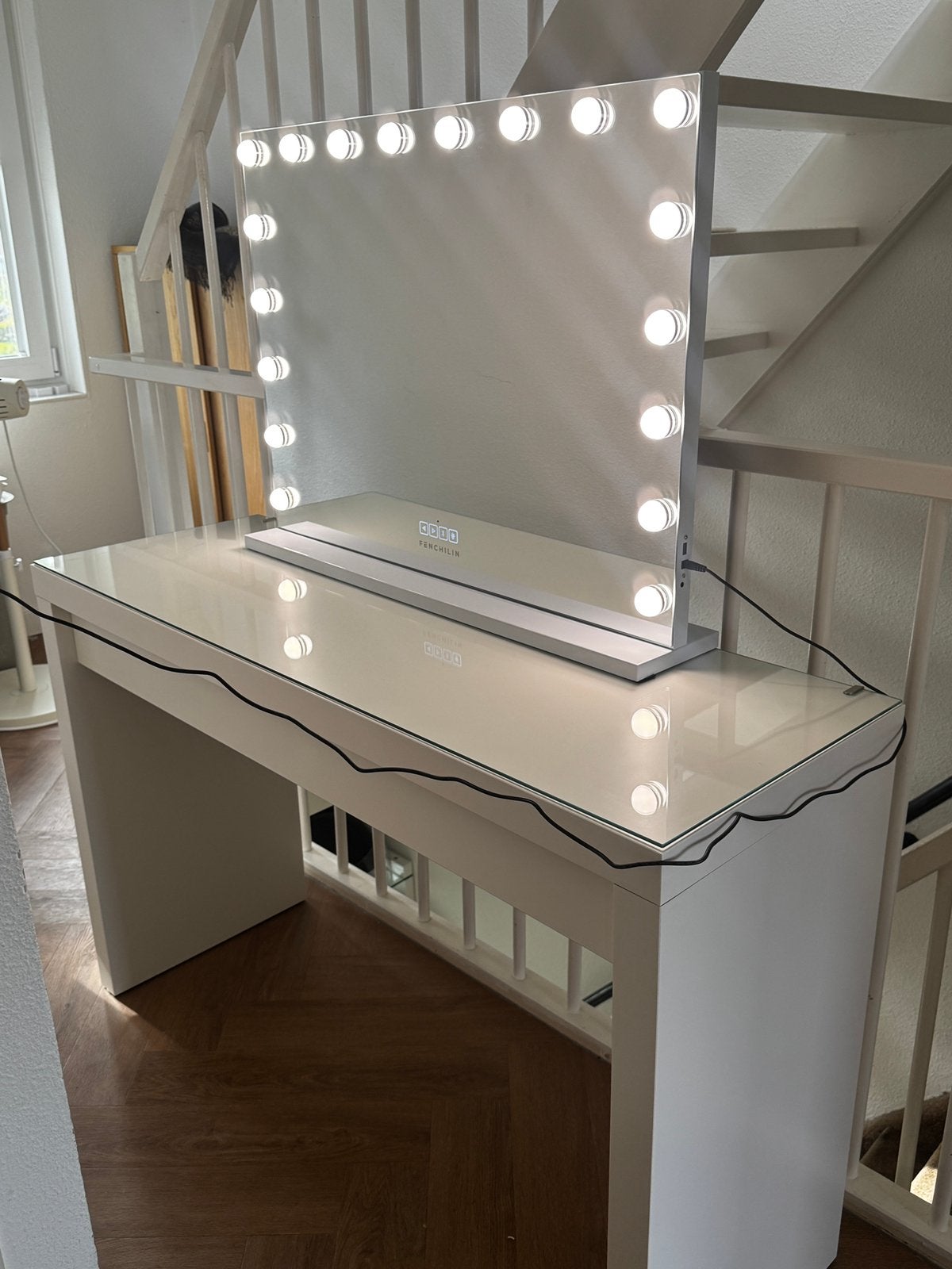 IKEA MALM kaptafel + FENCHILIN vanity/Hollywood spiegel, Ophalen, Zo goed als nieuw, 100 tot 150 cm, Minder dan 100 cm