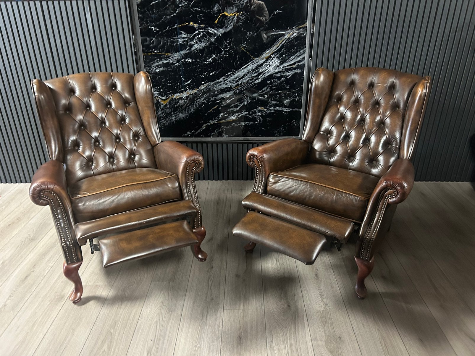 Orginele Chesterfield Lederen Relax Fauteuils!!!, Ophalen of Verzenden, Zo goed als nieuw, 75 tot 100 cm