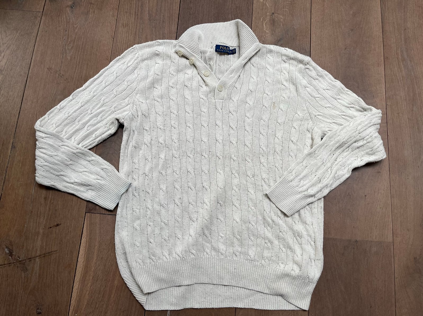 Polo Ralph Lauren kabelgebreide trui - XL, Ophalen of Verzenden, Gedragen, Maat 56/58 (XL), Wit