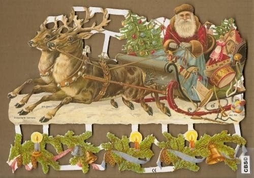 Kerstman op slee met rendieren poezieplaatjes 7194, Ophalen of Verzenden