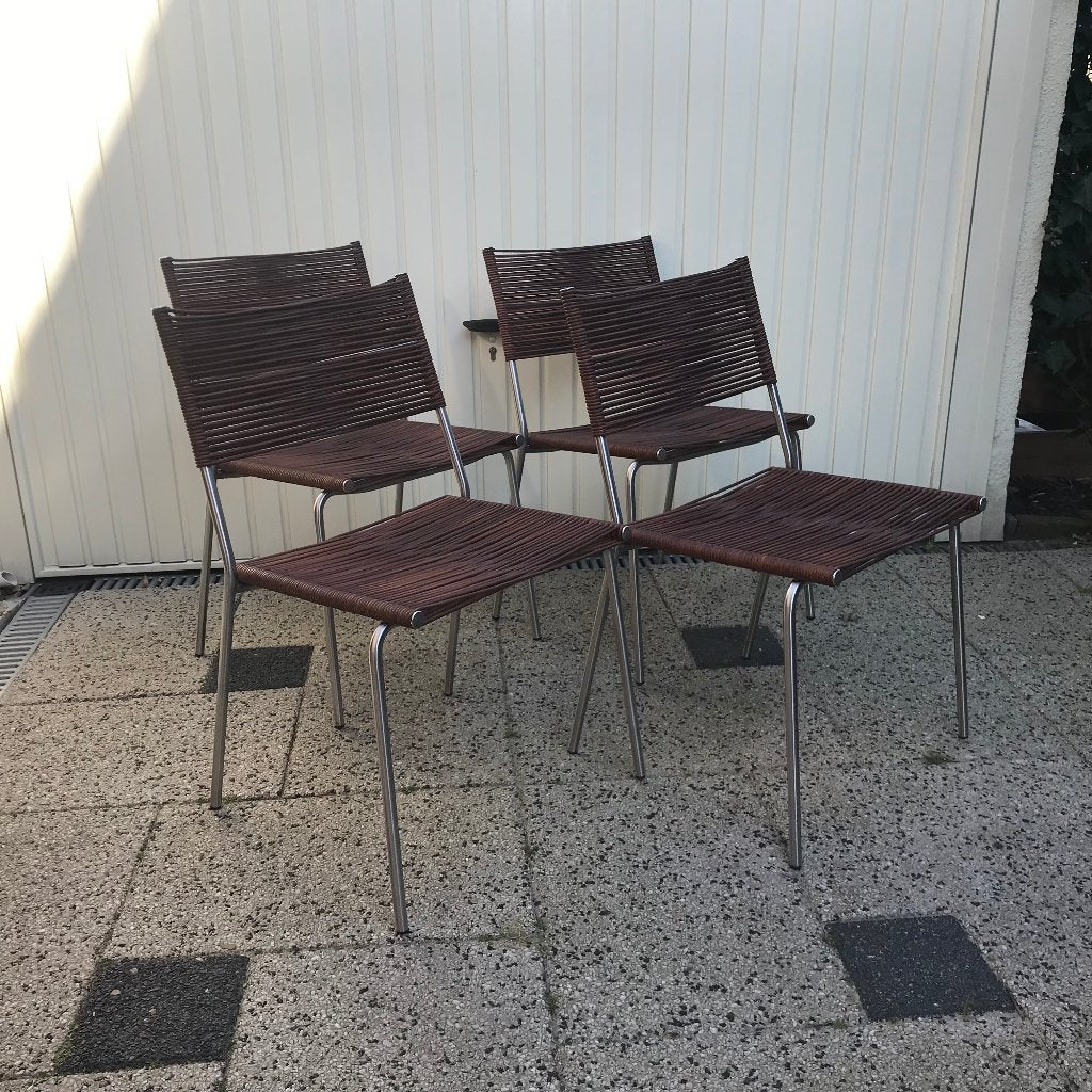 4 IZGS Bonacina Miss B2 design stoel modern leer RVS, Ophalen, Zwart, Leer, Zo goed als nieuw