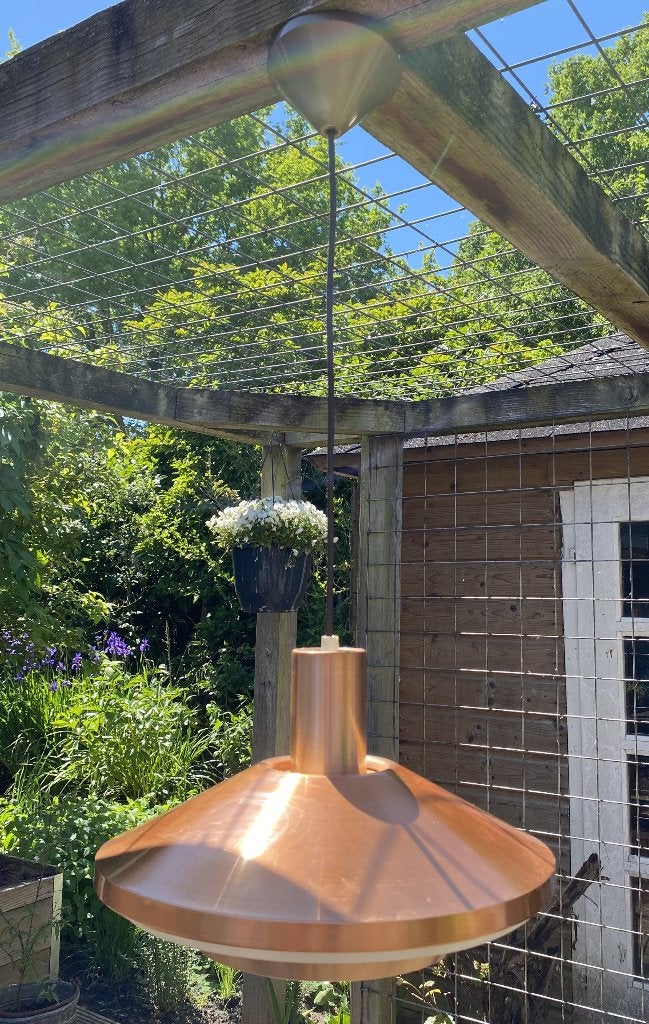 Leuke Hanglamp Koper - Denemarken vintage mid century, Vintage retro, Kunststof, Gebruikt, E27 (groot)