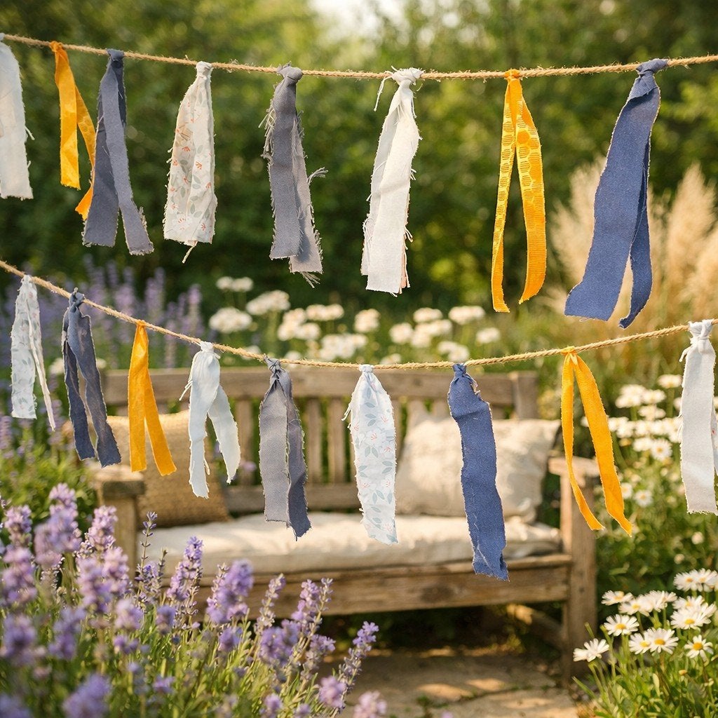 Handgemaakte stoffen slinger 9 meter – boho landelijke decor, Ophalen of Verzenden, Nieuw, Versiering, Overige