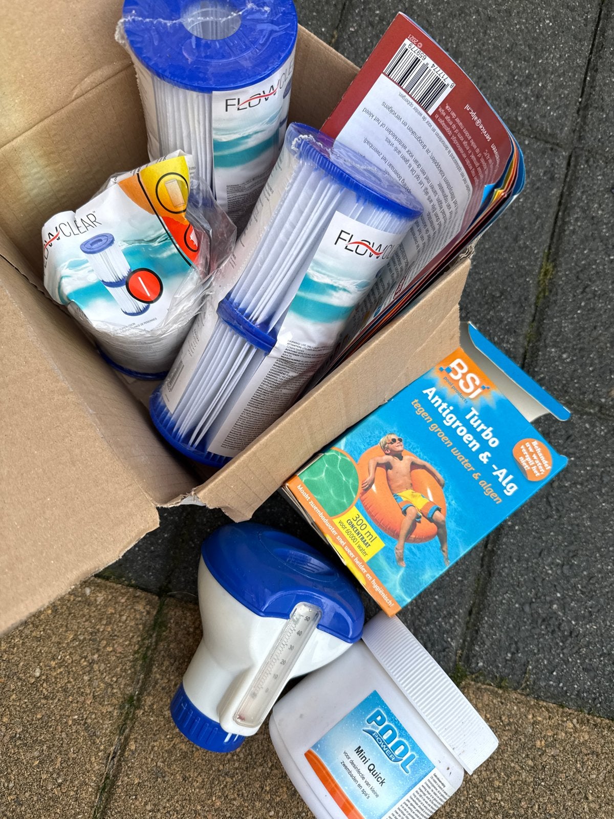Zwembadonderhoudspakket: filters, anti-alg, tablet en houder, Ophalen, Nieuw, Filter