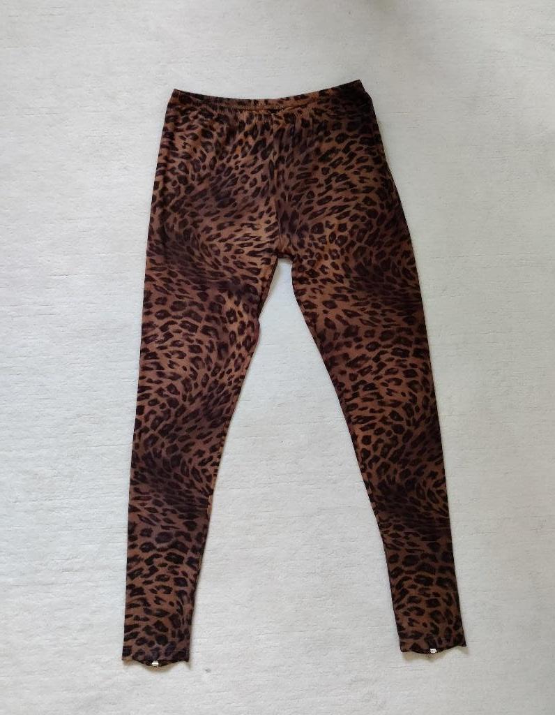 Luipaardprint suedine legging broek met ritsjes, Bruin, Ophalen of Verzenden, Zo goed als nieuw, Maat 36 (S)