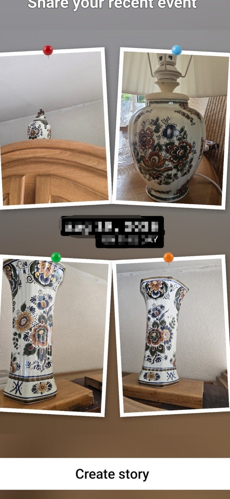 Delfts polychroom set: vaas, kaststel, lamp en sierbord, Ophalen