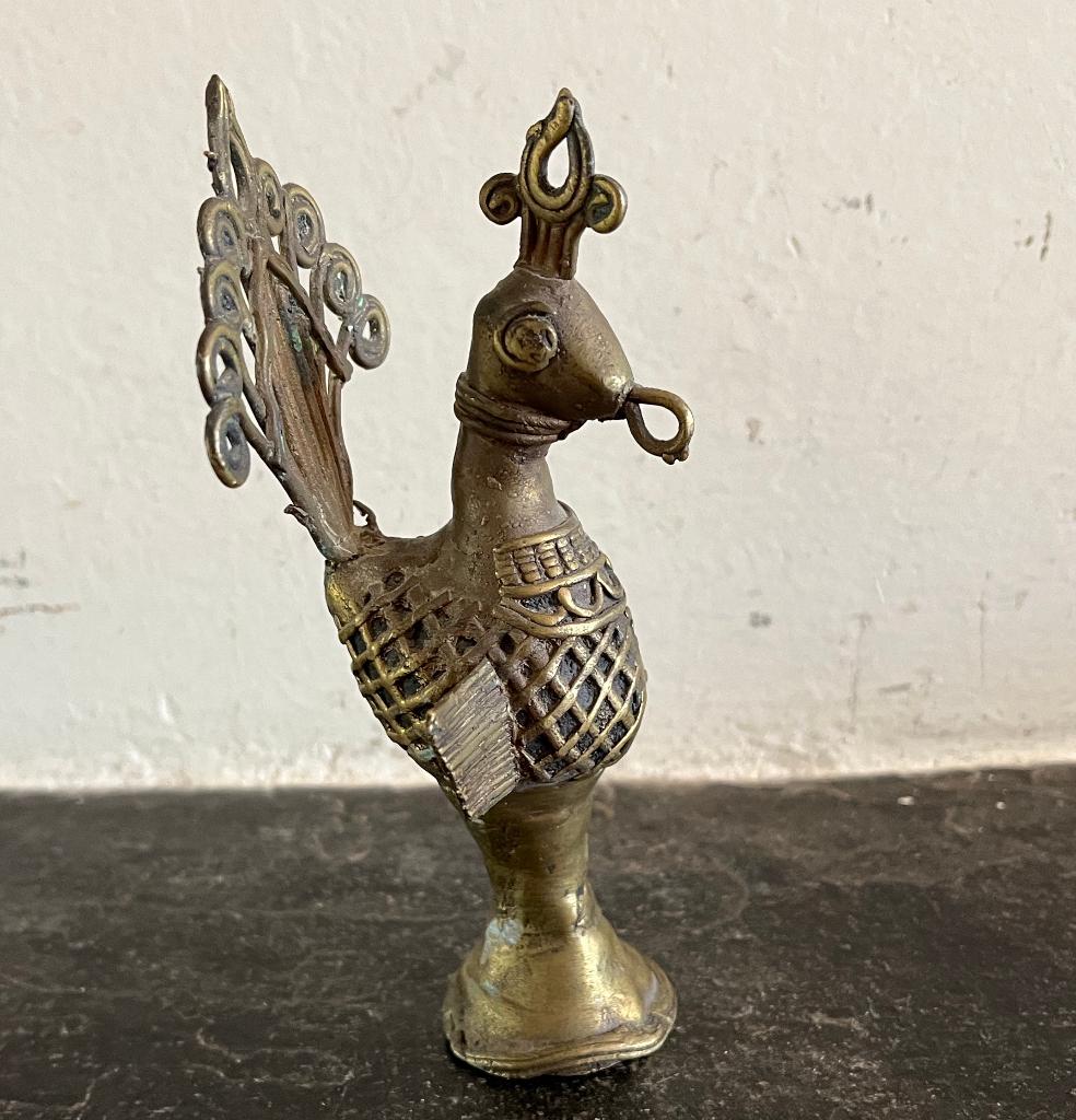 Antiek bronzen beeldje van een pauw, Antiek en Kunst, Ophalen of Verzenden
