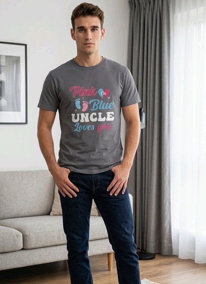 Pink or Blue Uncle Loves You T-shirt Maat S, Onbekend, Ophalen of Verzenden, Zo goed als nieuw, Grijs