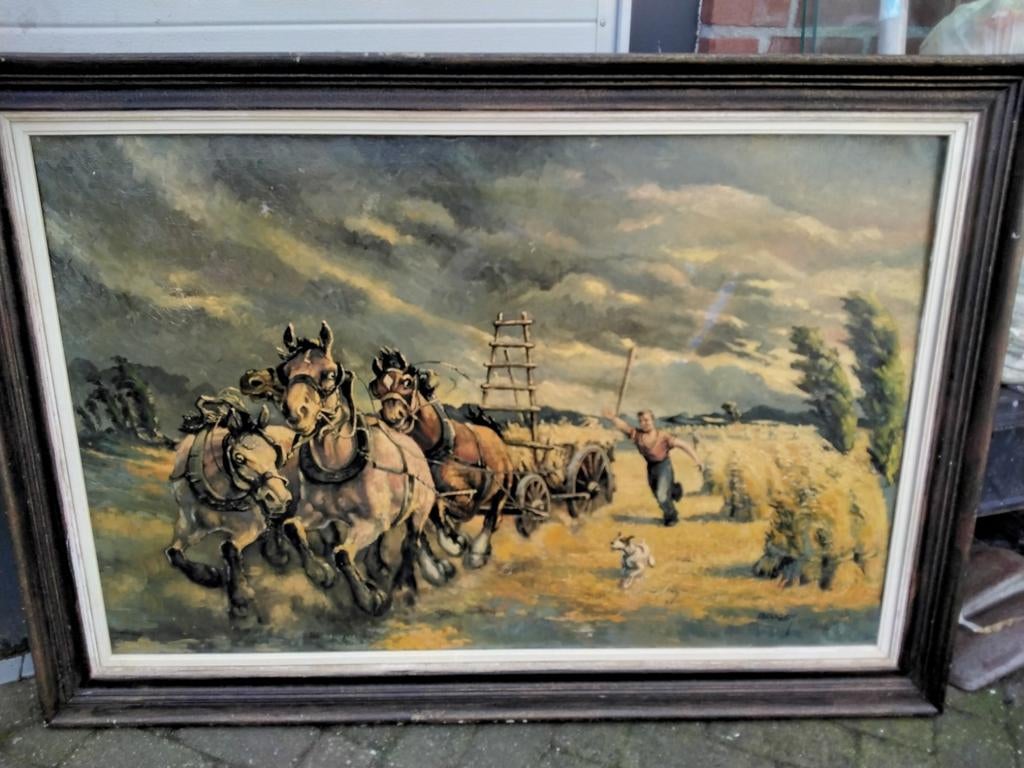 Groot Schilderij,  afbeelding met paarden., Ophalen of Verzenden