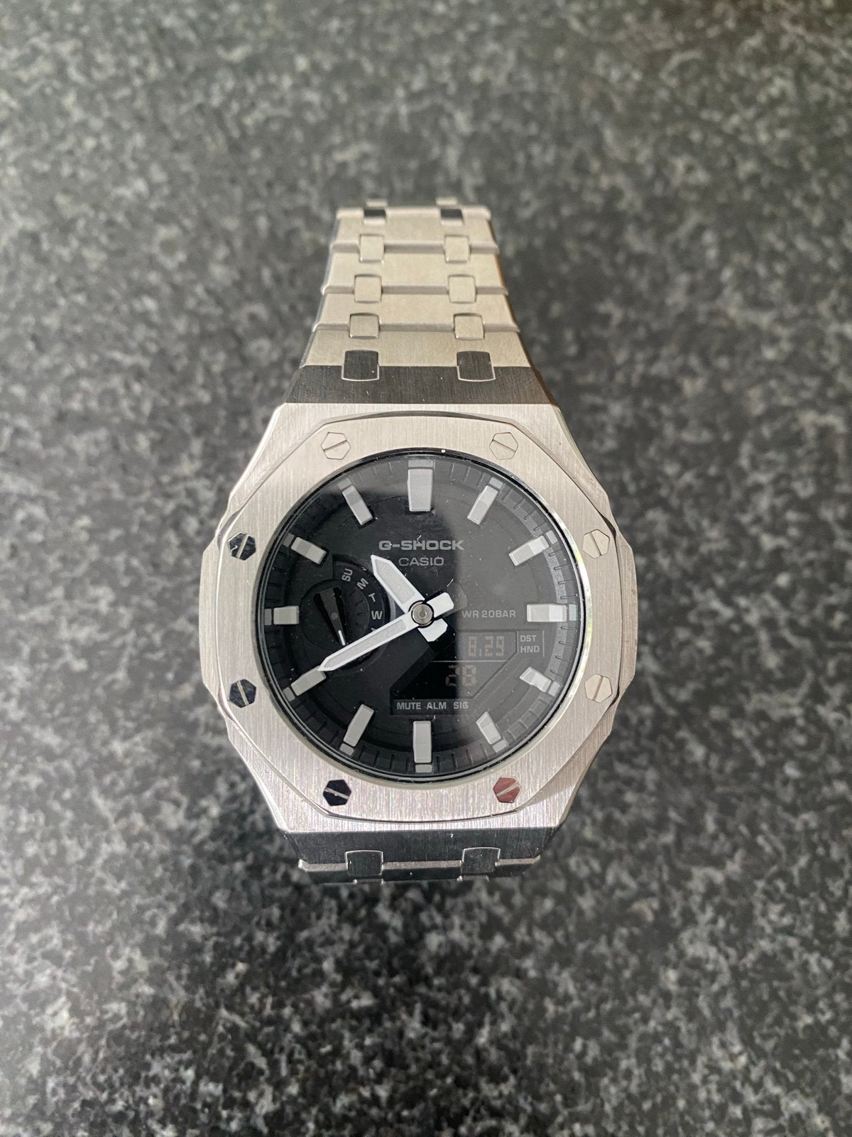 Casio G-Shock GA-2100 met stalen mod kit en originele band, Sieraden, Tassen en Uiterlijk, Horloges | Heren, Staal, Polshorloge