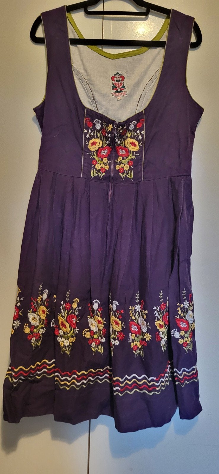 Salzburger Trachten Dirndl Jurk Maat 44 Geborduurd Paars, Paars, Maat 42/44 (L), Ophalen of Verzenden, Knielengte