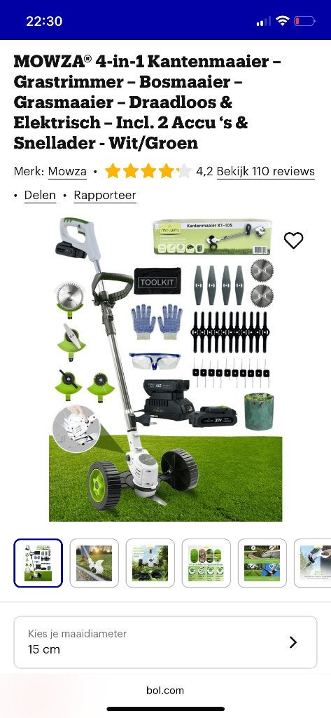 Grastrimmer/bosmaaier, Tuin en Terras, Mowza, Accu, Ophalen of Verzenden, Zo goed als nieuw