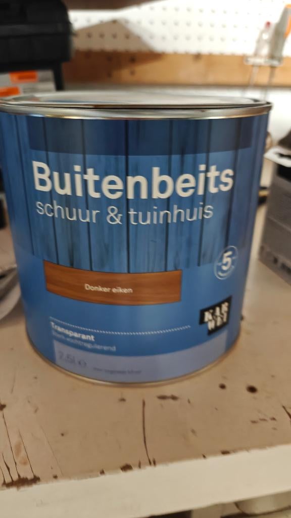KARWEI buitenbeits schuur & tuinhuis donker eiken 2,5 liter, Ophalen, Gebruikt, Bruin, Beits