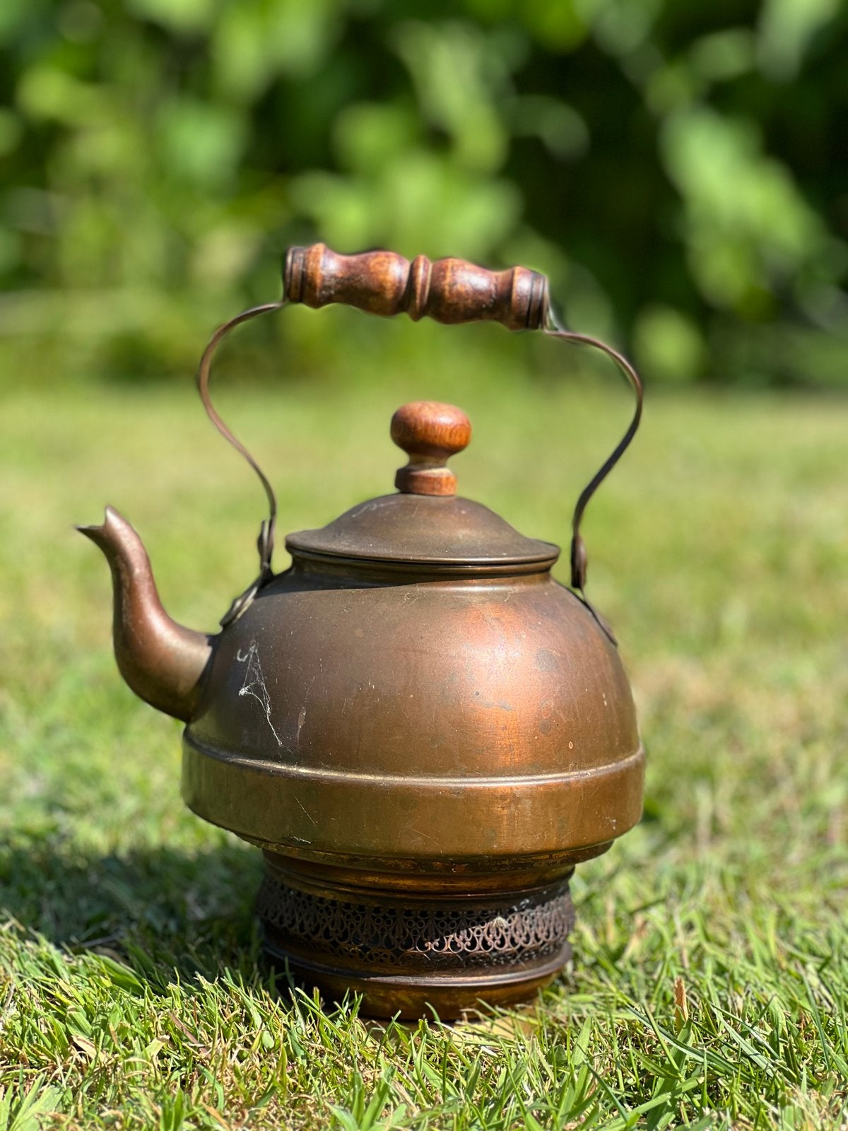 Antieke Koperen Theepot met Warmhouder, Antiek en Kunst, Ophalen of Verzenden, Koper