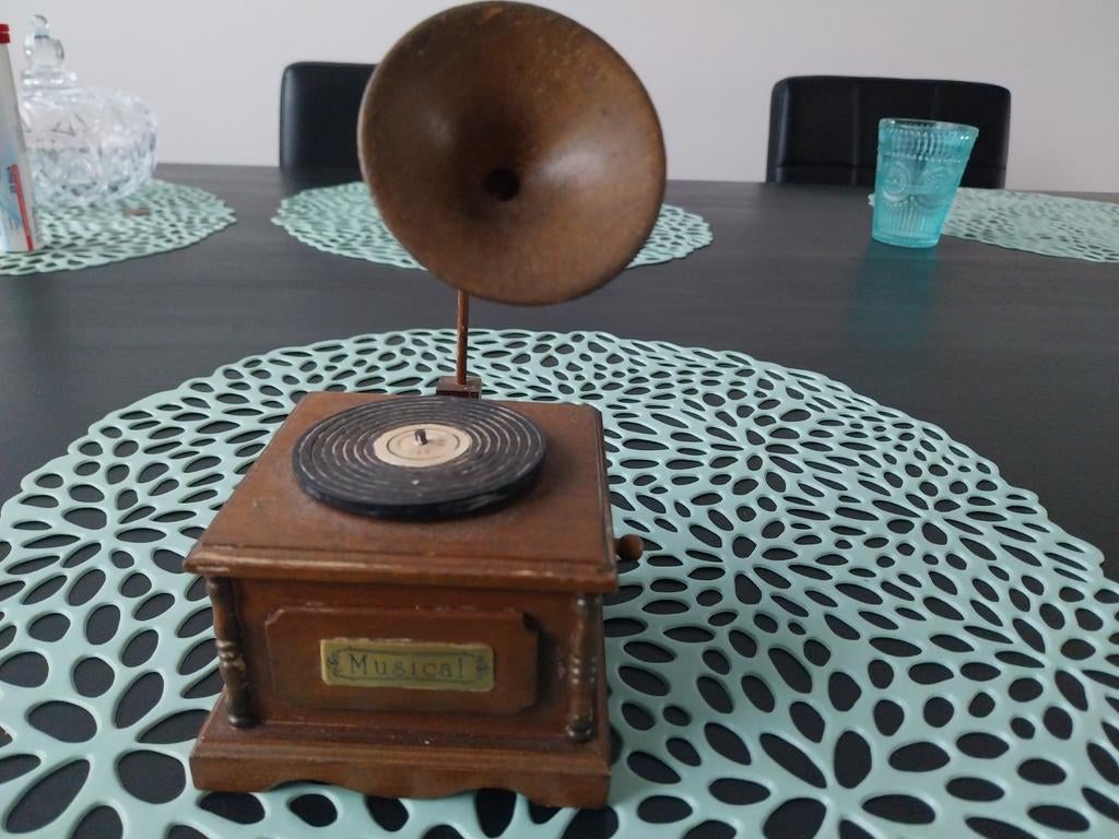 Vintage Grammofoon Muziekdoosje - Decoratief Hout, Antiek en Kunst, Ophalen of Verzenden