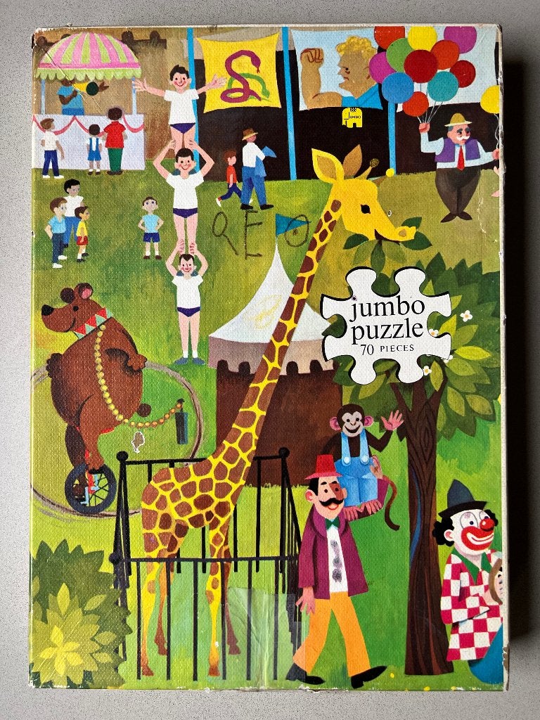 Vintage Jumbo puzzel circus 70 stukjes compleet jig saw, Ophalen, Meer dan 50 stukjes, Gebruikt, 6 jaar of ouder