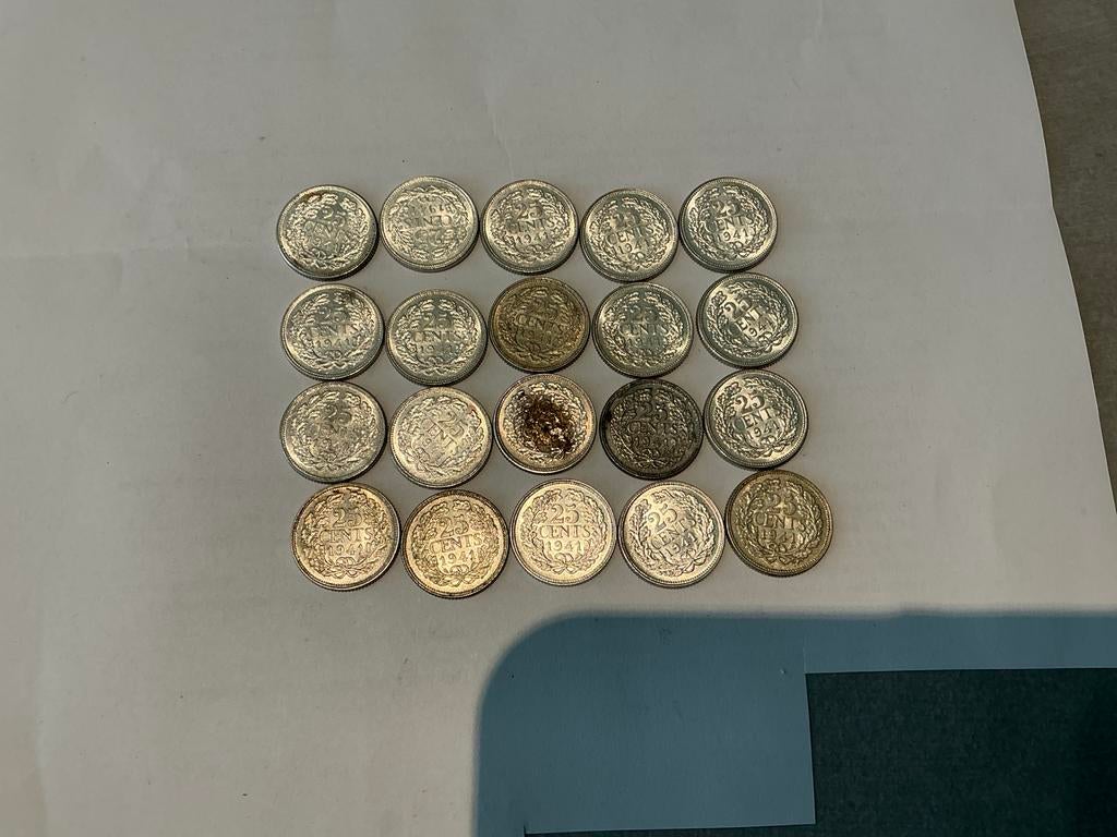 20x Zilveren Kwartjes Koningin Wilhelmina 1941, Zilver, 25 cent, Ophalen of Verzenden, Koningin Wilhelmina