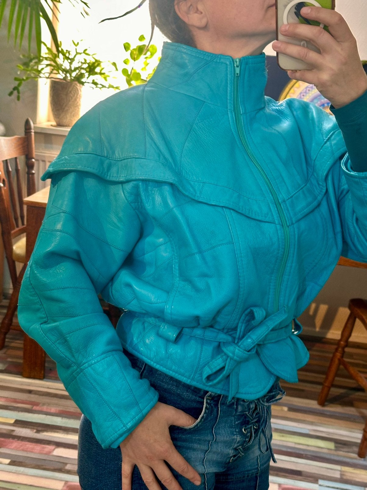 True Vintage 80s Leather Patchwork Batwing Jacket Size S, Kleding | Dames, Jassen | Winter, Ophalen of Verzenden, Zo goed als nieuw