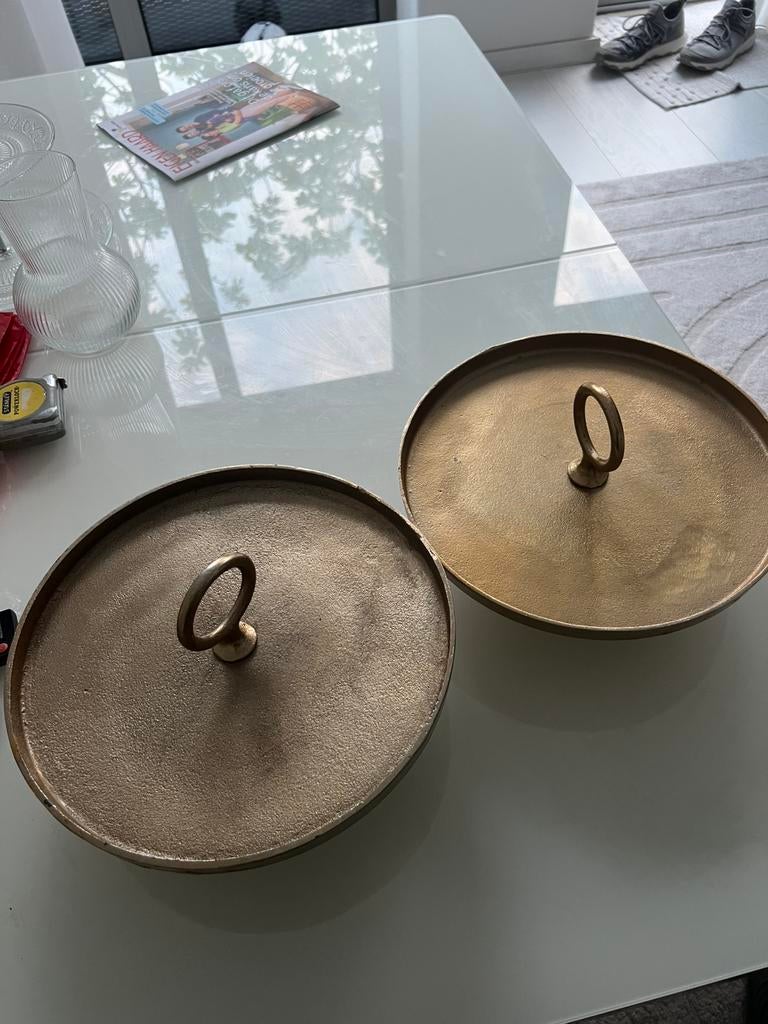 Set van 2 Luxe Decoratie Plateaus – Antiek Goud – Ø 28 cm, Huis en Inrichting, Woonaccessoires | Etagères, Ophalen of Verzenden