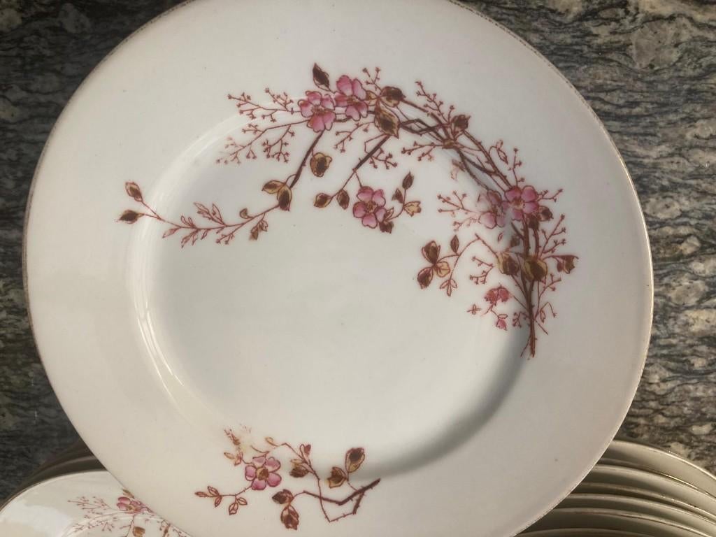 antiek servies 12 persoons Frans, verguld kersenbloesem, Ophalen