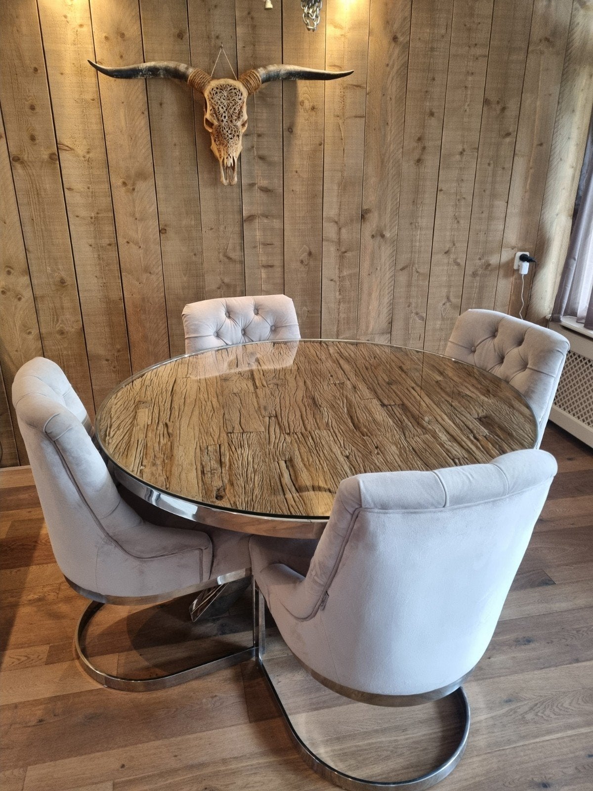 Landelijke Eettafel en Stoelen Richmond, Ophalen of Verzenden, Zo goed als nieuw, 4 tot 6 stoelen