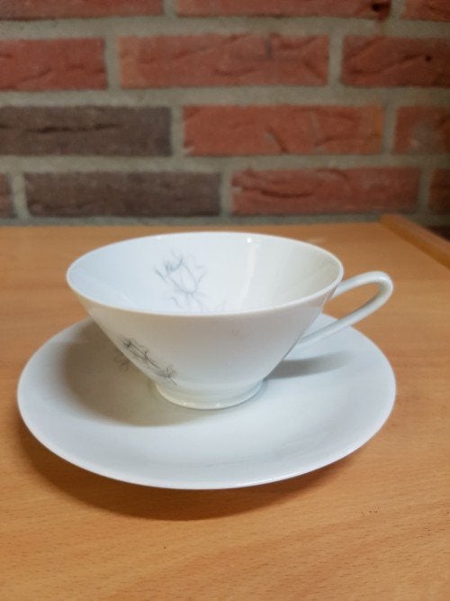 Kop en schotel, Rheinpfalz aardewerk, wit met decoratie, 3x, Ophalen of Verzenden, 'T Olde Gre-j, Info@toldegrej.nl, Endepoelstraat 20f Didam