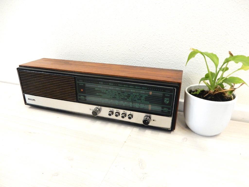 retro vintage radio jaren 70 philips teakhout, Gebruikt, ., Ophalen of Verzenden, .
