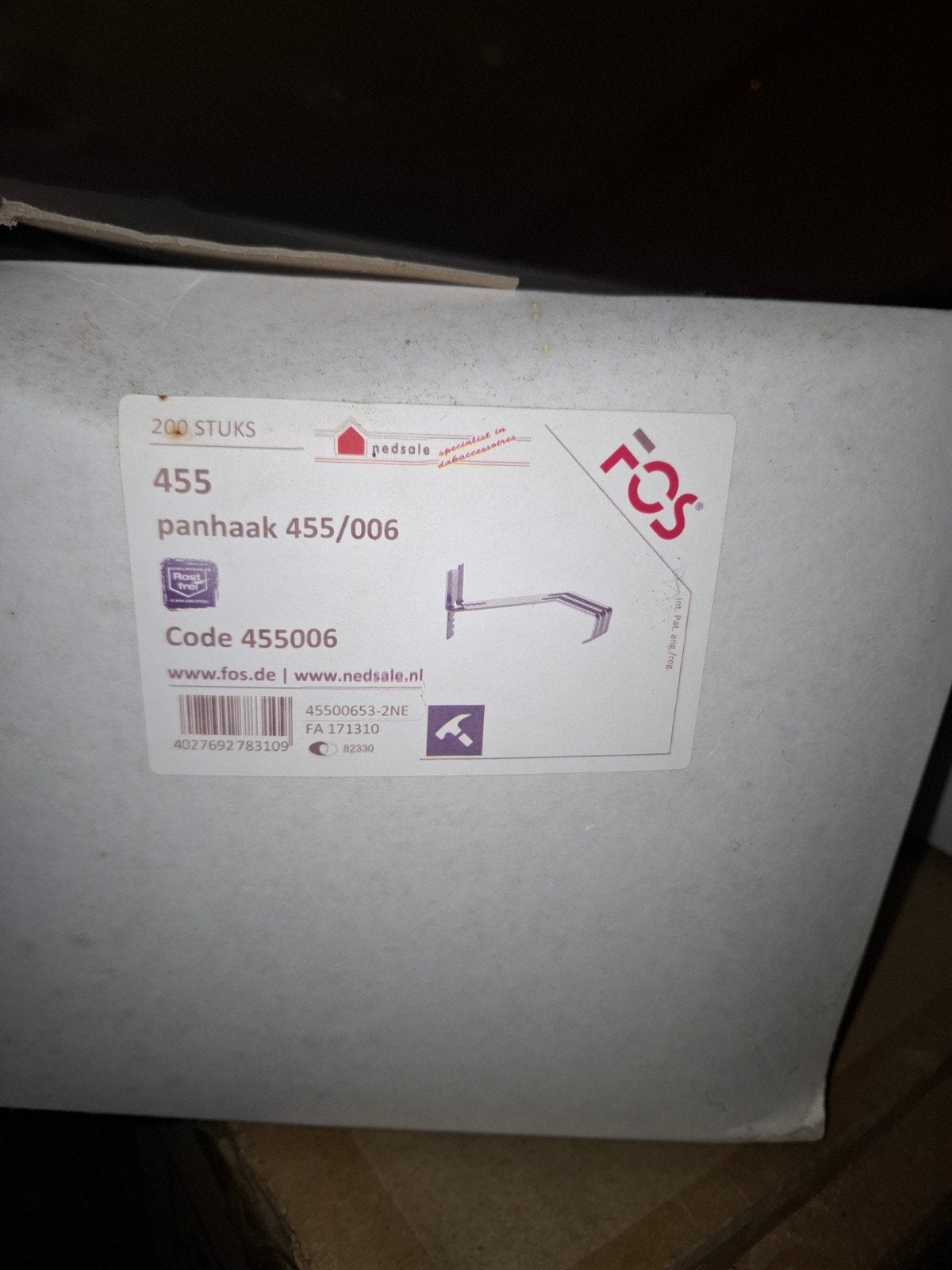 FOS panhaken 455/006 - 4 dozen van 200 stuks (evt. los), Ophalen, Nieuw, Minder dan 50 mm, Rvs