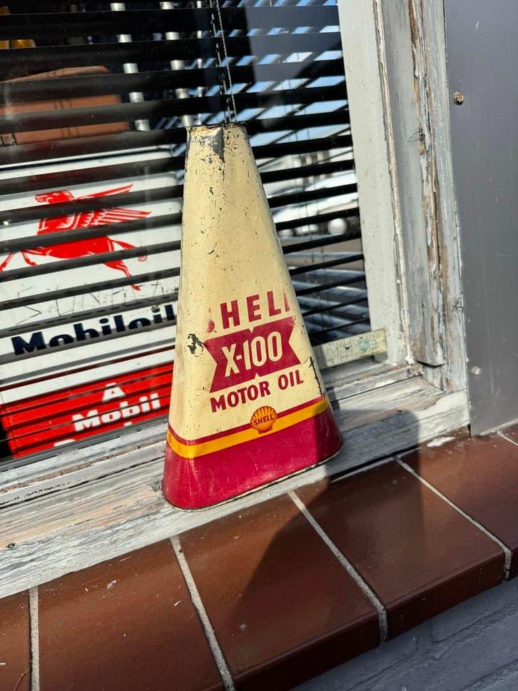 Vintage Shell X-100 Motorolie blik Triangel, Gebruikt, ., ., .
