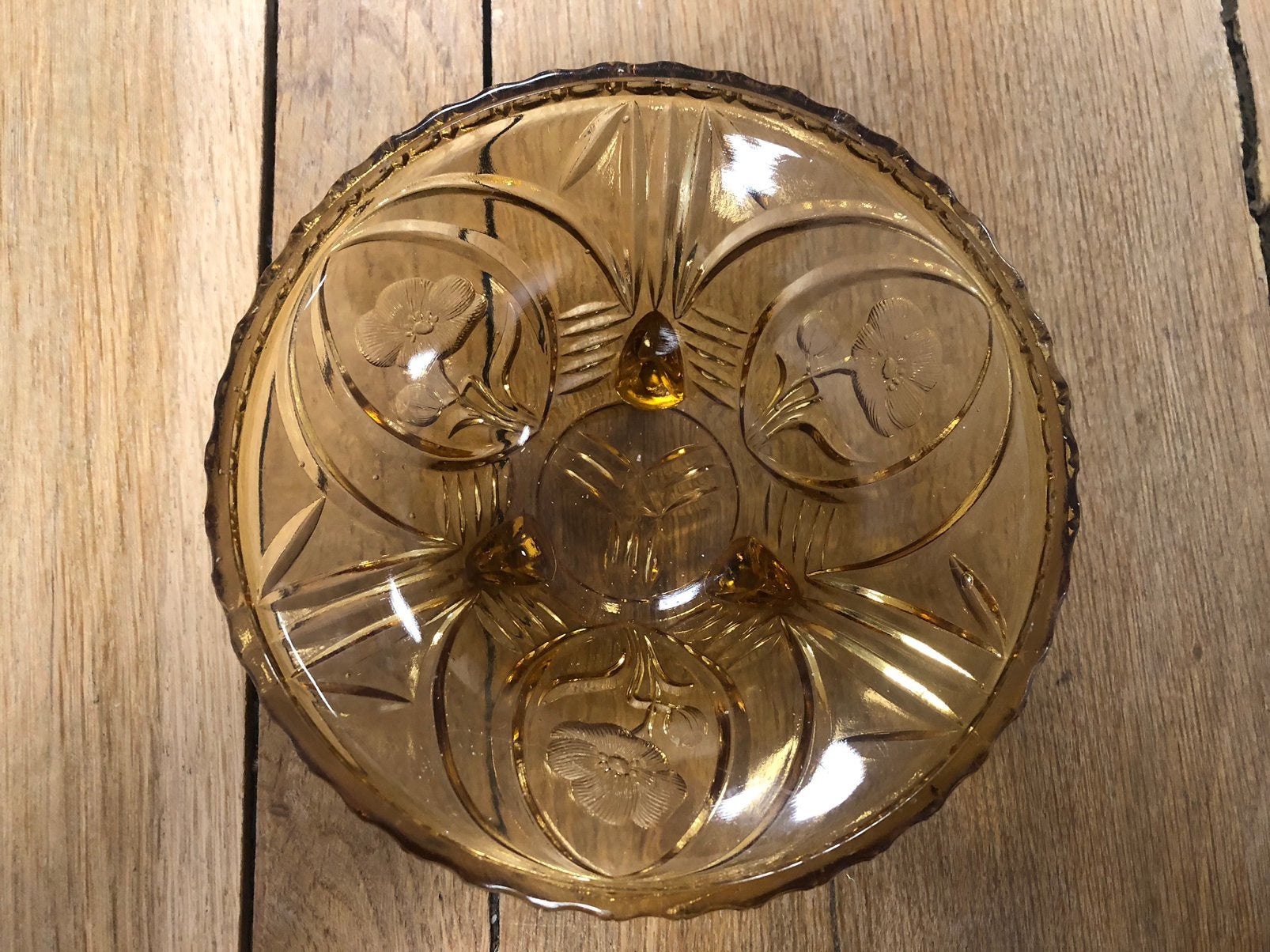 Geel amberkleurig persglas schaal 15 ø 6,5 cm hoog, Ophalen of Verzenden