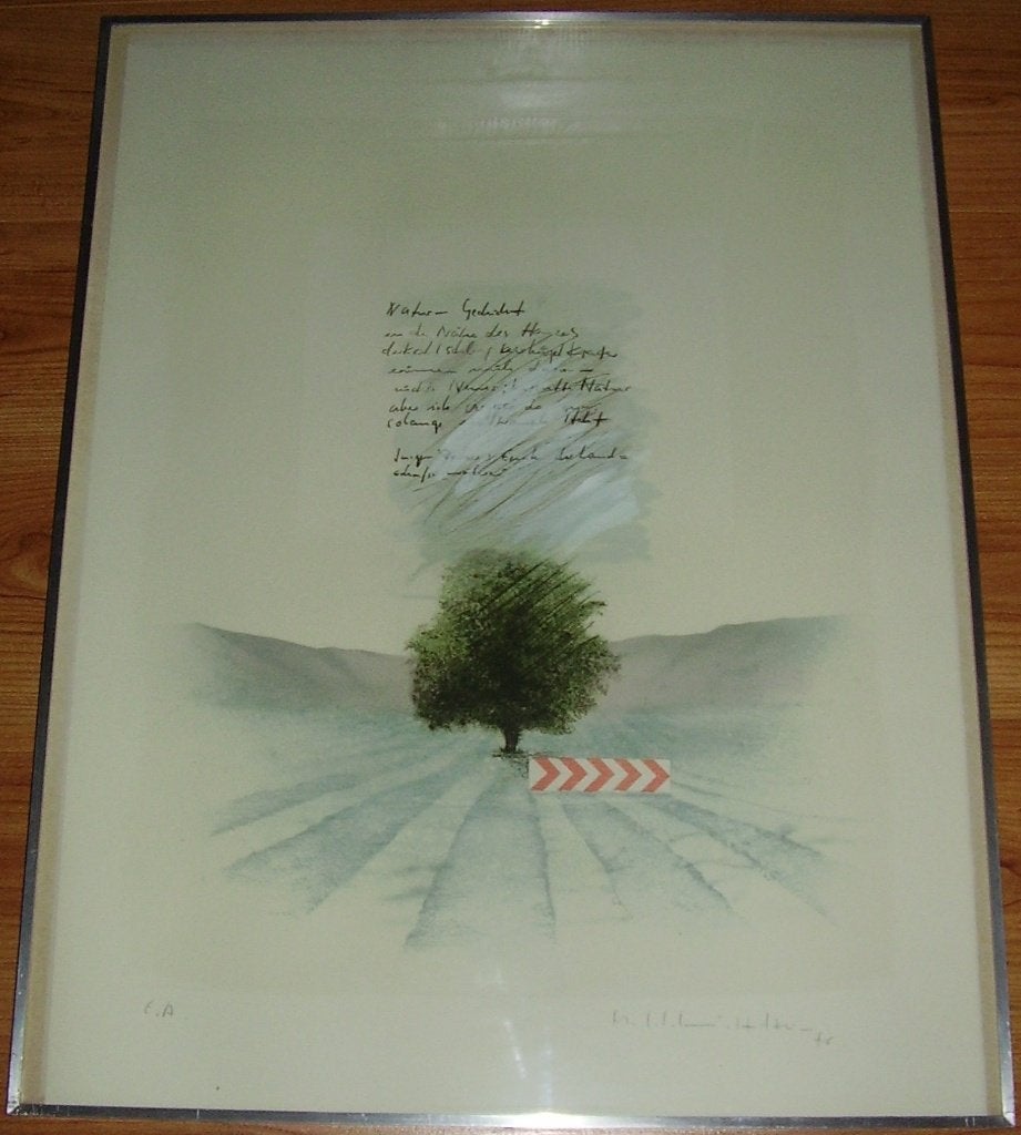 Gemengde Techniek - 1976 - Michael Schmidt Stein - GEDICHT, Papier/karton, Ingelijst, Gemengde techniek, Landschap