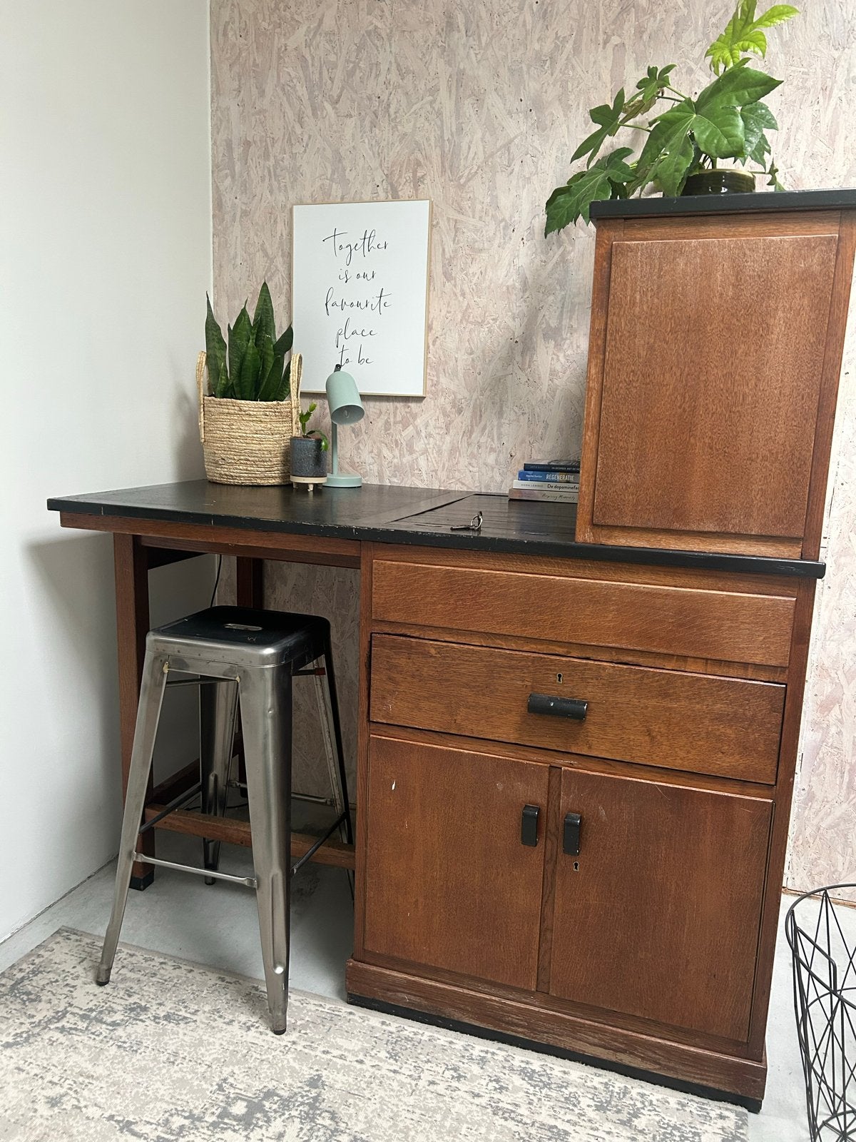 Vintage bureau met opbergruimte, Ophalen of Verzenden