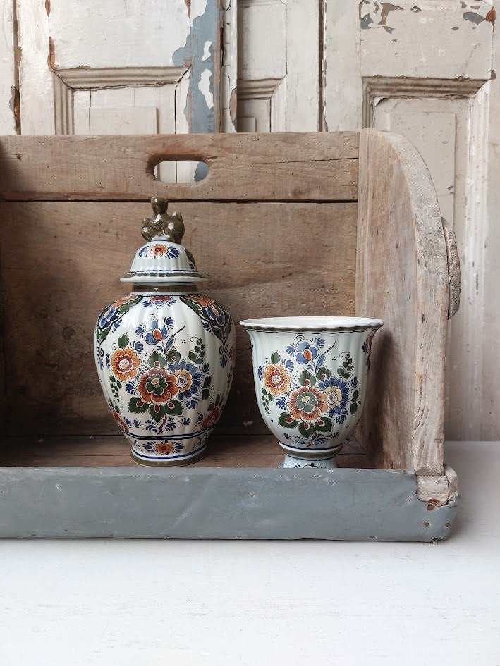 Vintage Oud-Delfts Polychroom Dekselvaas nr. 445, Antiek en Kunst, Ophalen of Verzenden