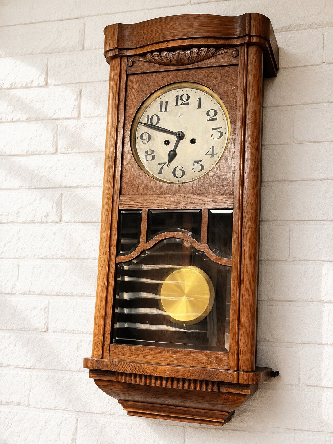 Mooie vintage houten wandklok met slinger, Antiek en Kunst, Ophalen of Verzenden