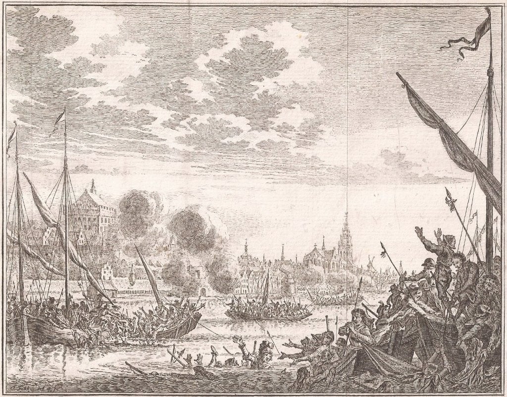 Nijmegen De Overste Maarten Schenk verdrinkt Nieuwmegen 1589, 19 cm, Militair, Ophalen of Verzenden, 16 cm