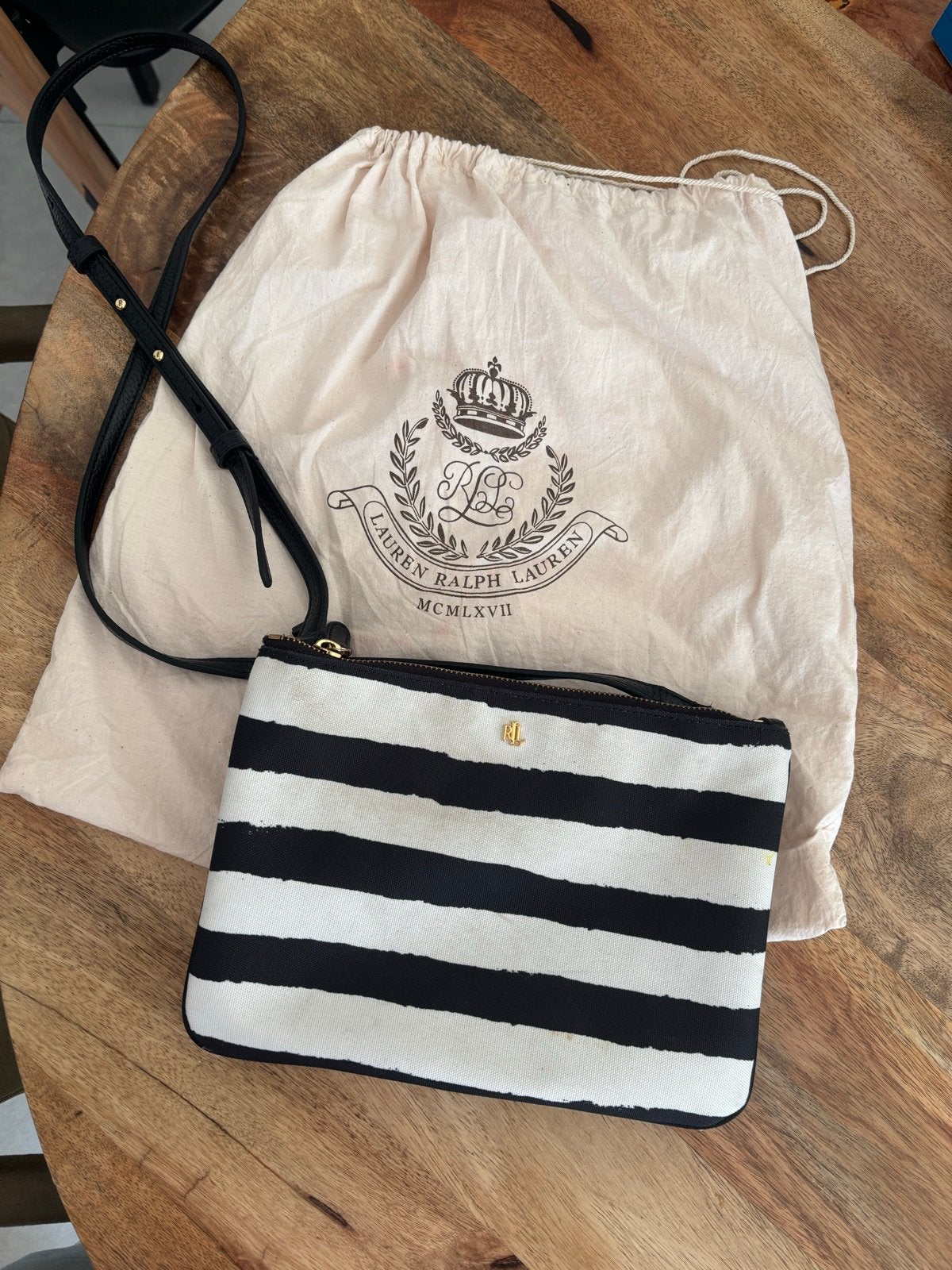 Lauren Ralph Lauren gestreepte schoudertasje, Ophalen of Verzenden, Gebruikt, Zwart, Schoudertasje