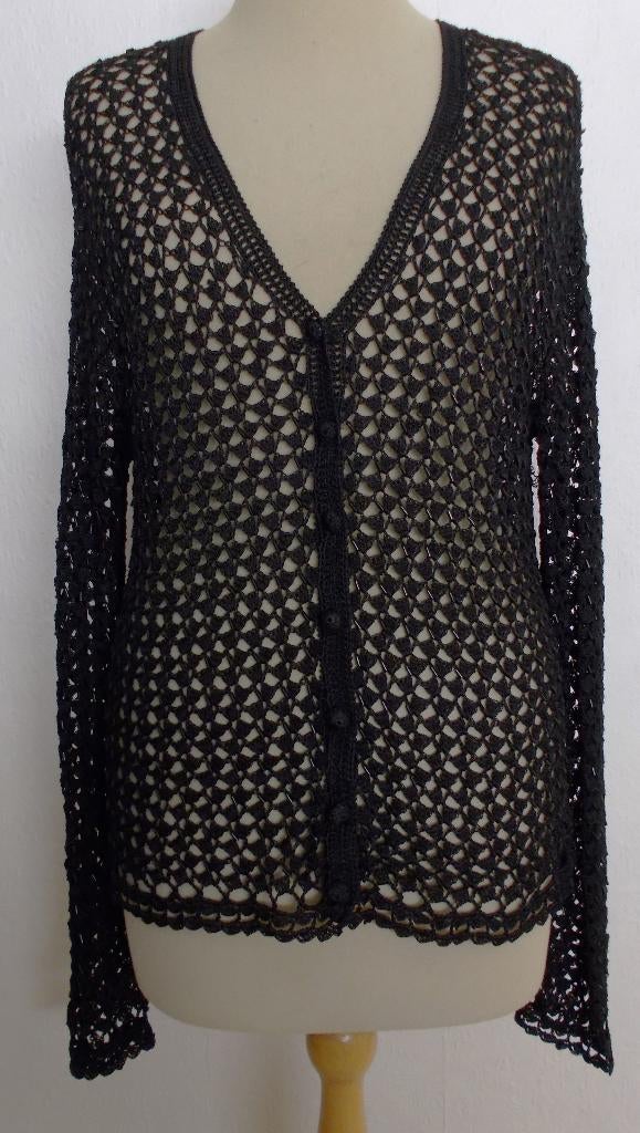 Mooi zwart fijn gehaakt/crochet zwart vestje/top! L, Verzenden, Zwart, Maat 42/44 (L), Zo goed als nieuw