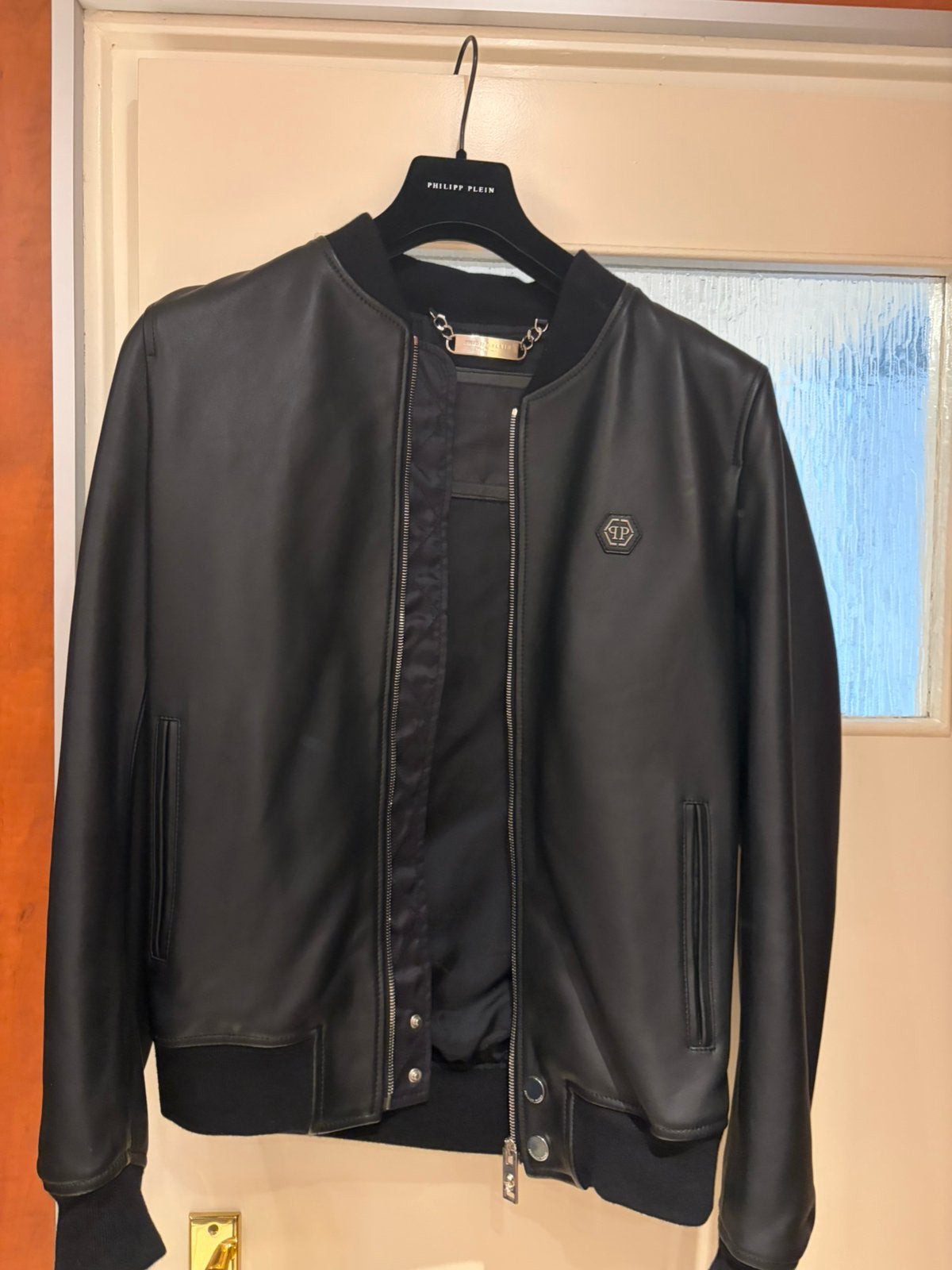 Philipp Plein leren bomberjack met skull op de rug Maat S, Ophalen of Verzenden, Zo goed als nieuw, Maat 52/54 (L), Zwart