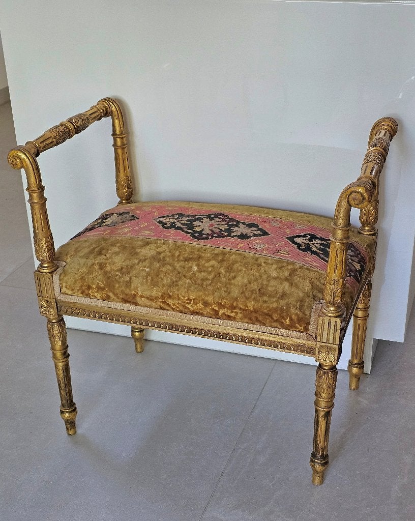 Antiek LOUIS XVI bois doré BANKJE / tabouret piano seat, Ophalen