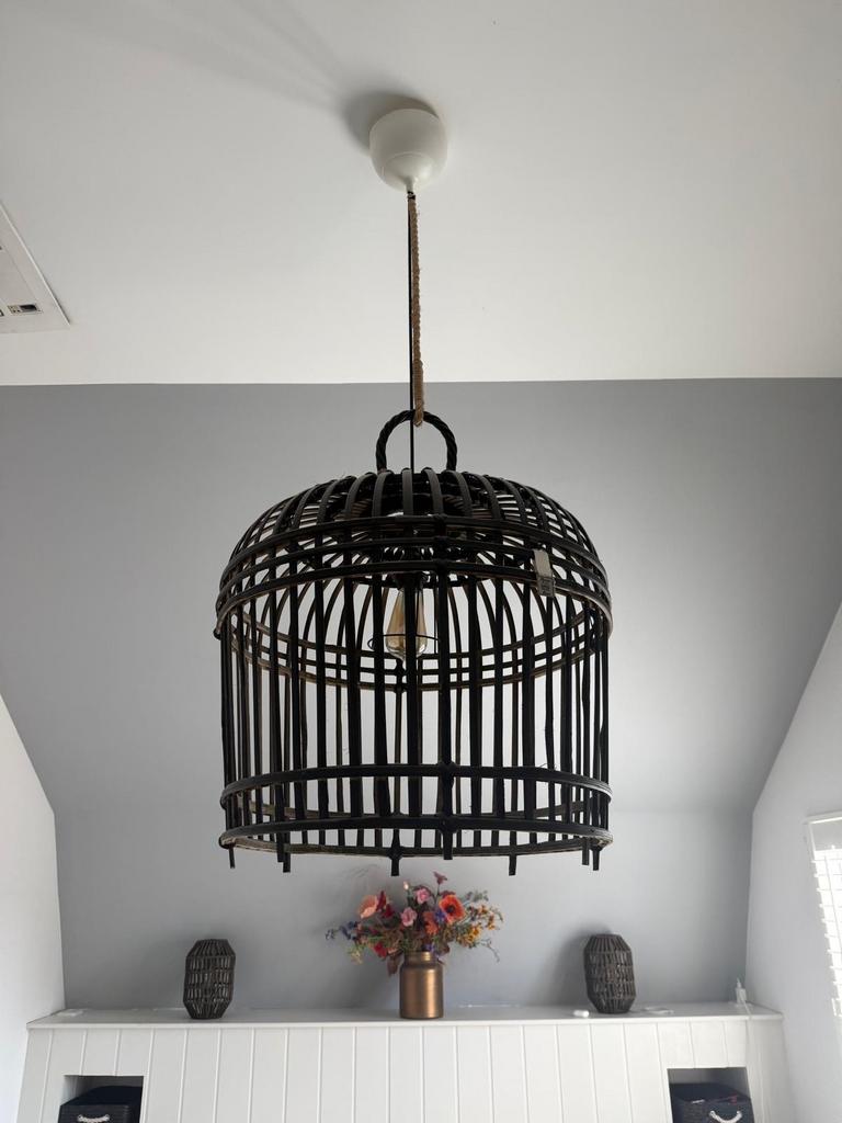 Riviera Maison Hanglamp Rotan Zwart - Grote Koepel, Ophalen, Zo goed als nieuw