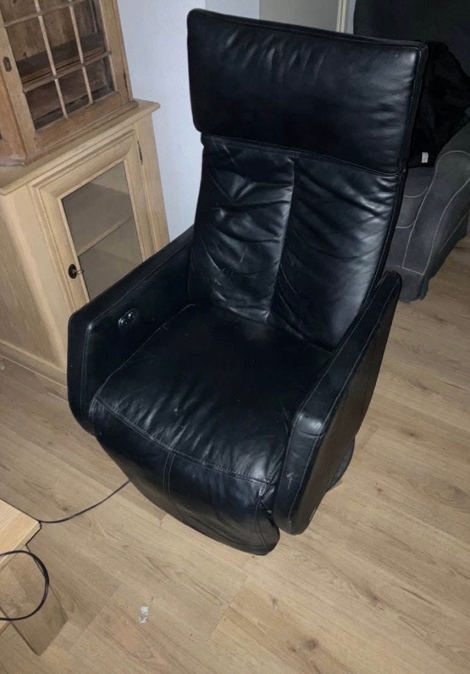 Zwart leren relaxfauteuil - Comfortabele fauteuil, Ophalen, Gebruikt, Zwart, Leer
