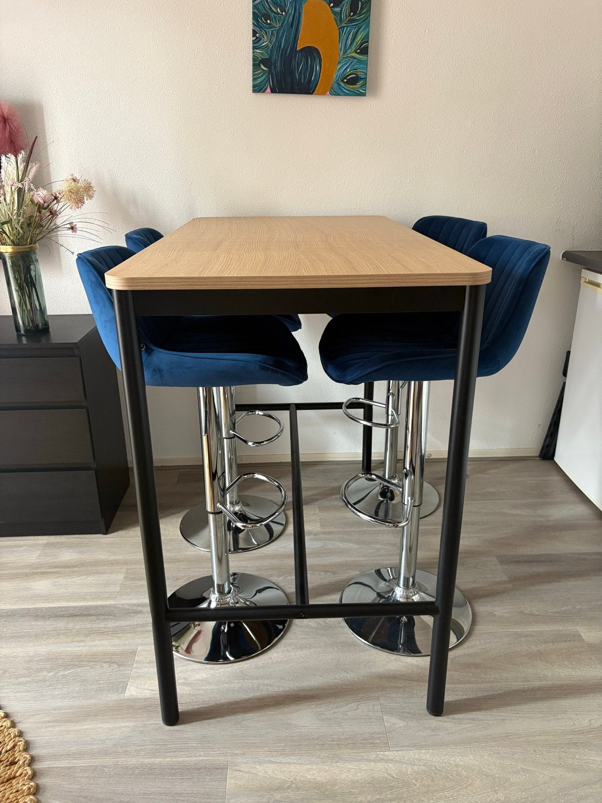 Eetkamerset met 4 hoge stoelen - Lichte gebruikssporen, Ophalen, Gebruikt, 4 tot 6 stoelen