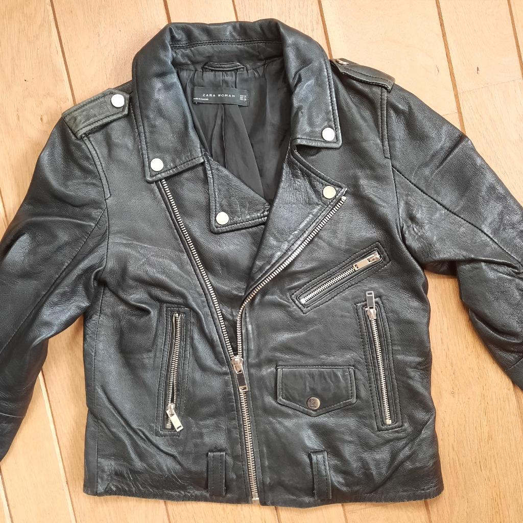 ZARA Woman leren bikerjack jack zwart leer maat M, Maat 38/40 (M), Ophalen of Verzenden, Zo goed als nieuw, Jasje