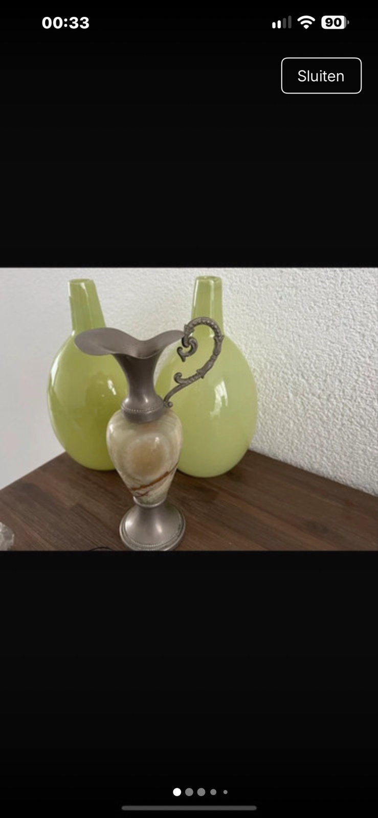 Decoratieve vazen: set van 2 groene en 1 onyx/tin vaas, Antiek en Kunst, Ophalen of Verzenden