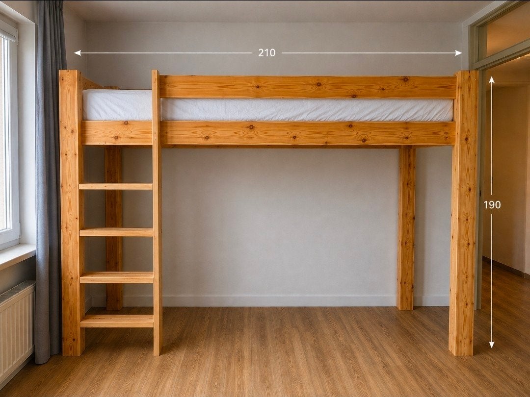 Mooie grenen hoogslaper met matras - in goede staat, Gebruikt, Eenpersoons, Ophalen of Verzenden, 90 cm